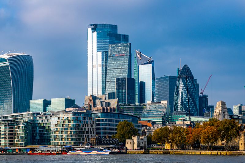 The City of London skyline seen across the River Thames.